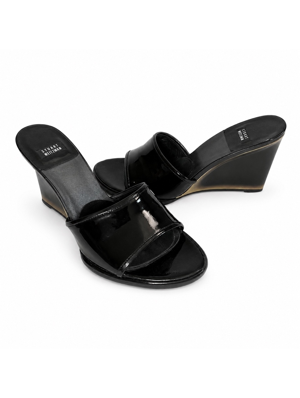 Stuart Weitzman Black Patent Leather Wedge Sandals 7.5/8